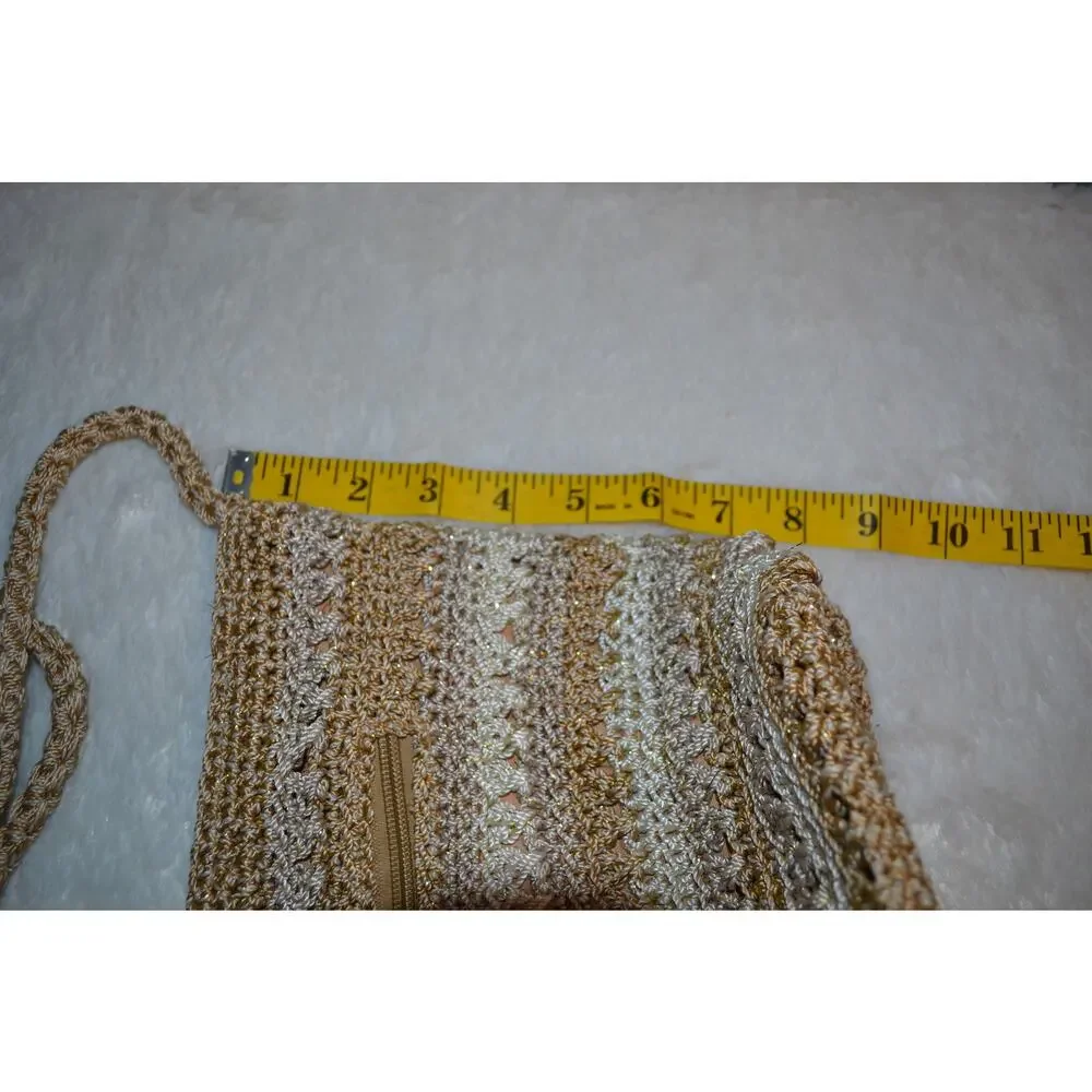 Staw Studios Crochet Cream Tan and Gold Hobo Shoulder Bag Boho - Picture 3 of 6